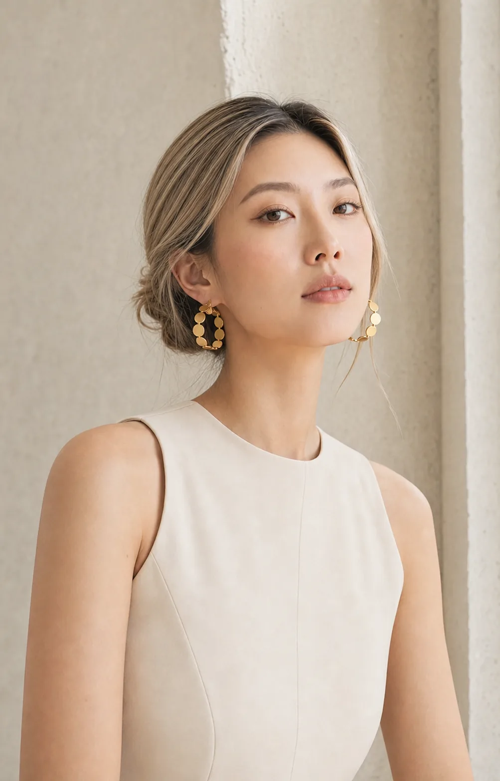 Orbit Hoops worn with hair up and nothing else above the shoulders